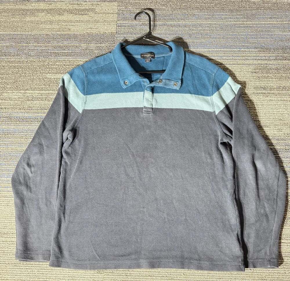 Banana Republic Men's Blue Gray Colorblock Long Sleeve Polo Sweater
